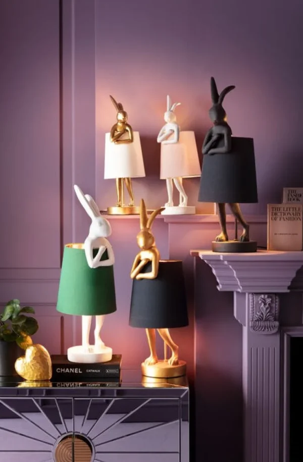 Pöytävalaisimet>KARE Design Animal Rabbit Pupu Pöytävalaisin, Pupulamppu, Kulta/valkoinen 50cm