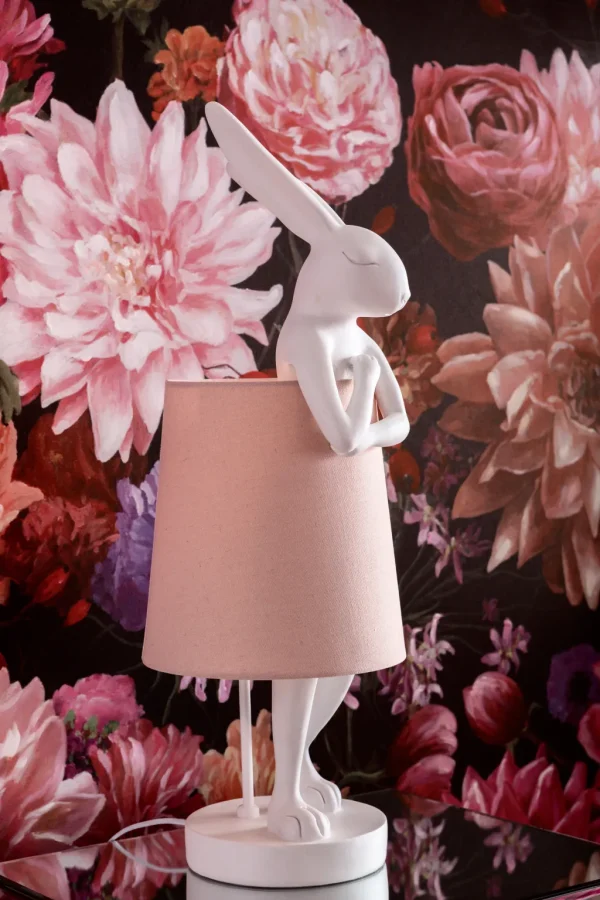 Pöytävalaisimet>KARE Design Animal Rabbit Pupu Pöytävalaisin, Pupulamppu, Valkoinen/roosa 50cm