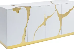 Senkit | Lipastot>KARE Design Cracked Senkki, Sivupöytä - Valkoinen/kulta 165x80cm