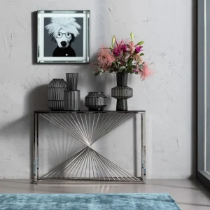 Konsolipöydät Ja Sivupöydät>KARE Design Laser Konsolipöytä - Hopea, Kirkas Lasi 120x40cm