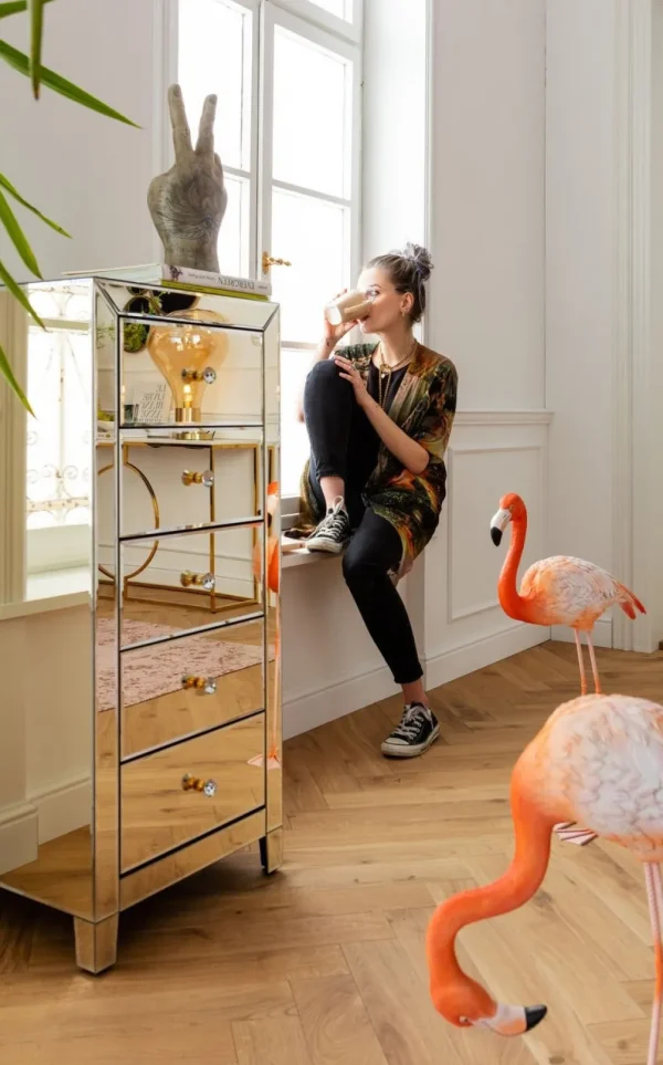 Senkit | Olohuone>KARE Design Luxury Pearl Korkea Lipasto, 5 Laatikkoa, Peililasia