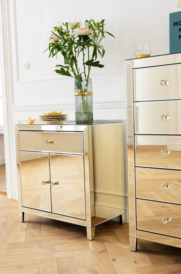 Senkit | Olohuone>KARE Design Luxury Pearl Korkea Lipasto, 5 Laatikkoa, Peililasia