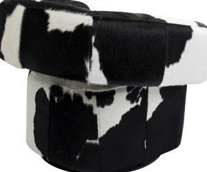 Nojatuolit>KARE Design Maye Pyörivä Nojatuoli, Lehmännahka, Musta-valkoinen