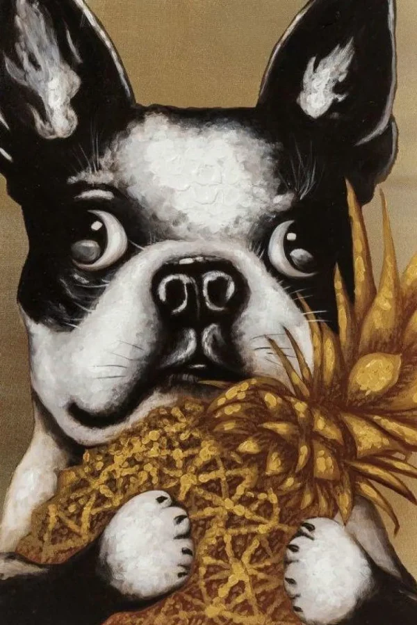 Taulut | Olohuone>KARE Design Picture Touched Dog With Pineapple Koira Taulu, Kulta 80x80cm