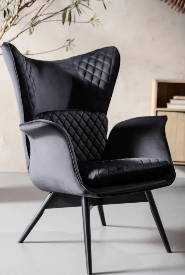 Nojatuolit>KARE Design Tudor Nojatuoli, Samettia, Musta