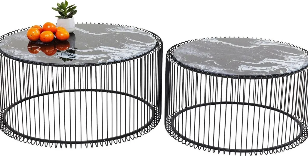 wire_glass_marble_sohvapyt__marmorilasi_musta_setti_3.webp Sohvapöydät | Olohuone>KARE Design Wire Glass Marble Sohvapöytä - Marmorilasi, Musta (2/Setti)
