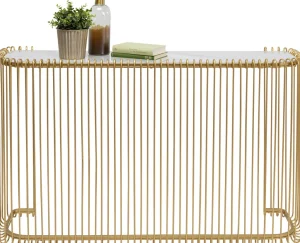 Konsolipöydät Ja Sivupöydät>KARE Design Wire Konsolipöytä - Marmorikuvioitu Lasi, Kulta 142x89cm